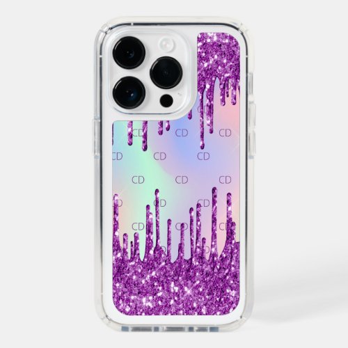 Purple glitter pink holographic monogram speck iPhone 14 pro case