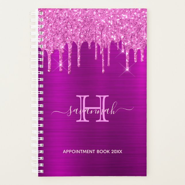 Purple glitter pink monogram planner (Front)