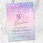 Purple Glitter Pink Virtual 50th Birthday Party Invitation<br><div class="desc">Elegant and chic fiftieth virtual birthday party invitation featuring "50 & Fabulous" in a dark purple stylish script with a rainbow of purple,  pink,  blue and green gold glitter dripping from the top. You can easily add the online party details in dark purple typography.</div>