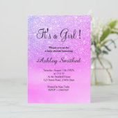 Purple glitter pink watercolor girl baby shower invitation (Standing Front)