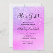 Purple glitter pink watercolor girl baby shower invitation (Front)