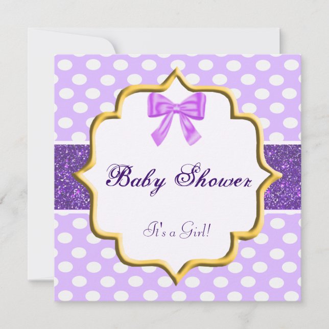 Purple Glitter Polka Dot Baby Shower Invitation (Front)