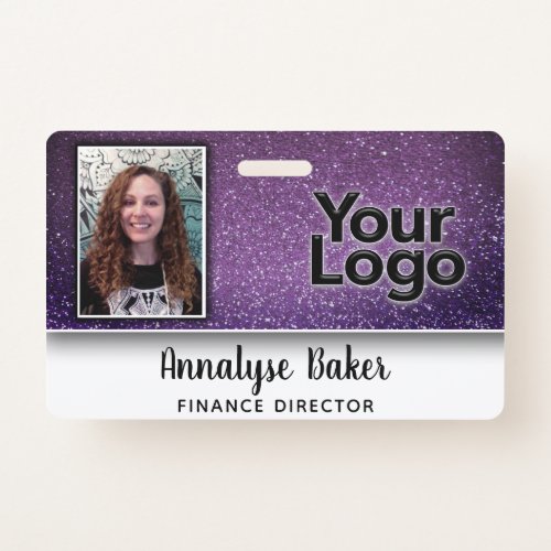 Purple Glitter Professional CNA Nurse Photo Name Badge