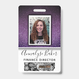 Purple Glitter Professional CNA Nurse Photo Name Badge