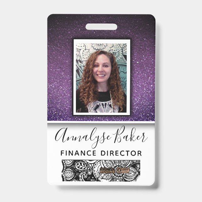 Purple Glitter Professional CNA Nurse Photo Name Badge (Front)