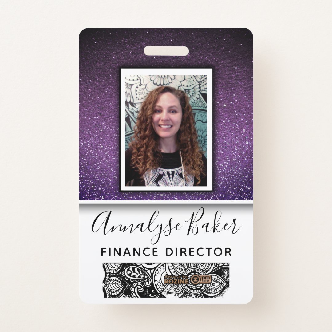 Purple Glitter Professional CNA Nurse Photo Name Badge | Zazzle