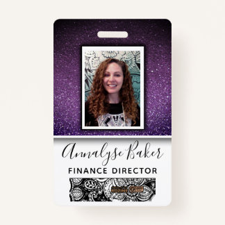 Purple Glitter Professional CNA Nurse Photo Name Badge