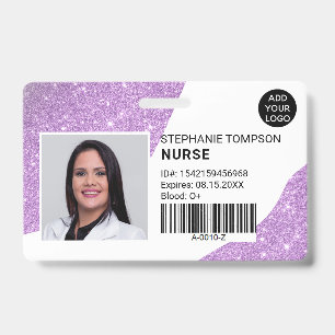 Purple glitter professional nurse photo logo code badge