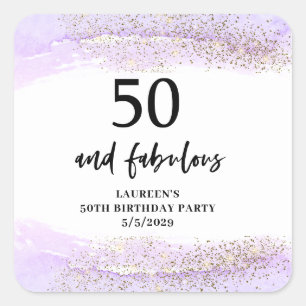 Purple Glitter Purple 50th Birthday Party Square Sticker
