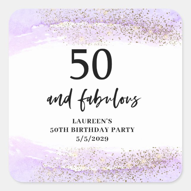 Purple Glitter Purple 50th Birthday Party  Square Sticker (Front)