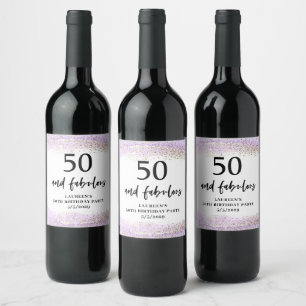 Purple Glitter Purple 50th Birthday Party Wine Label