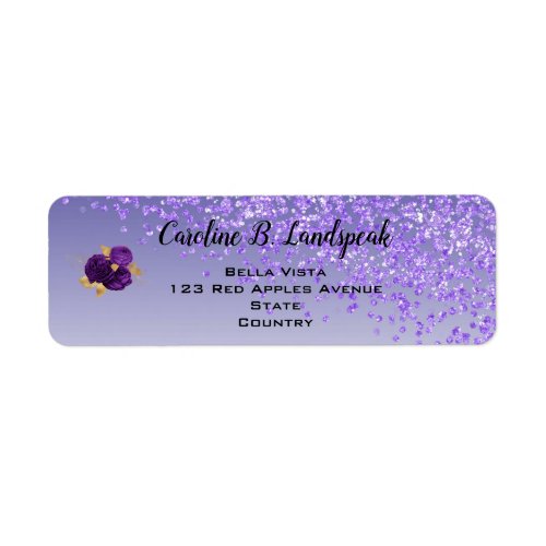 Purple Glitter, Purple &amp; Gold Roses Sweet 16 Label