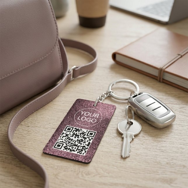 Purple Glitter QR Code Business Card Your Logo     Keychain (Creator Uploaded)
