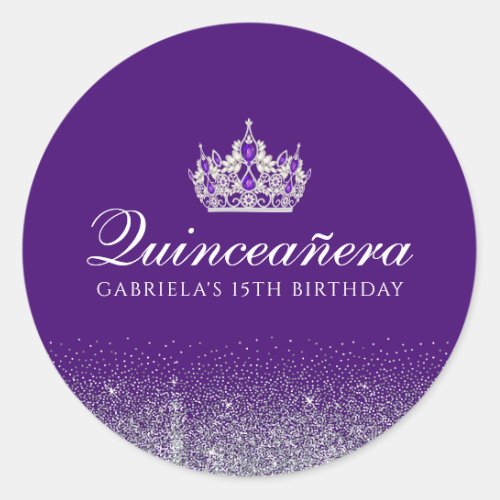 Purple Glitter Quinceanera Classic Round Sticker