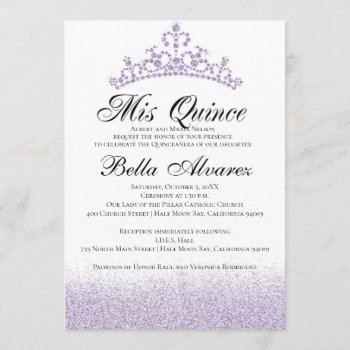 Purple Glitter Quinceañera Invitation Mis Quince by PurplePaperInvites at Zazzle