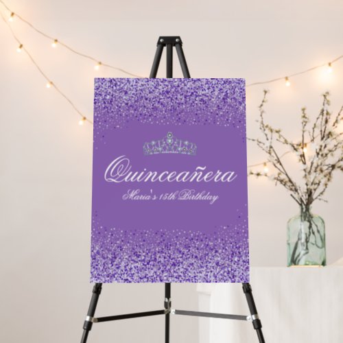 Purple Glitter Quinceanera Welcome Sign
