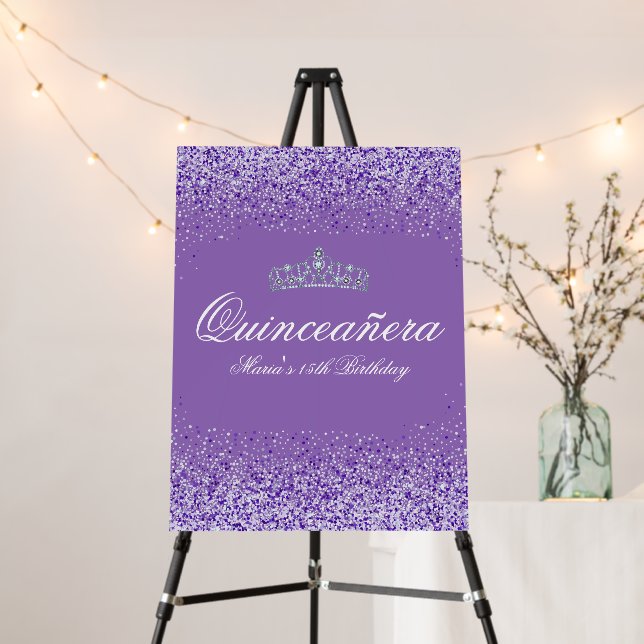Purple Glitter Quinceanera Welcome Sign (In Situ (Stand))