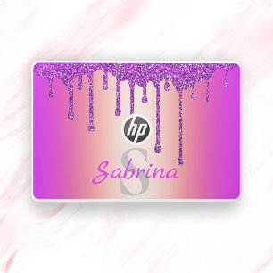 Purple Glitter Rose Gold Metallic Monogram Name HP Laptop Skin
