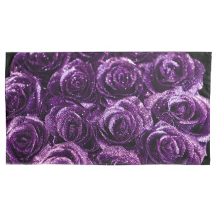 Purple Glitter Roses Pillow Case