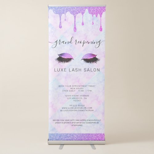 Purple Glitter Salon Reopening Covid Safety Retractable Banner