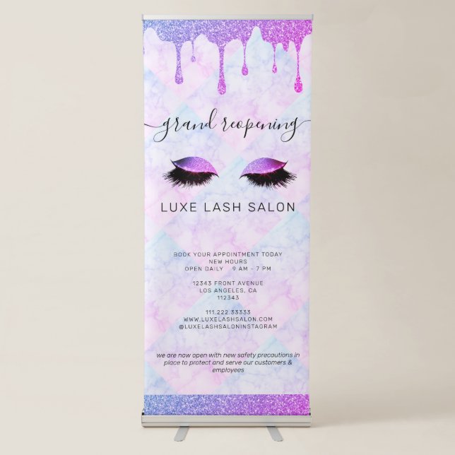 Purple Glitter Salon Reopening Covid Safety Retractable Banner (Front)