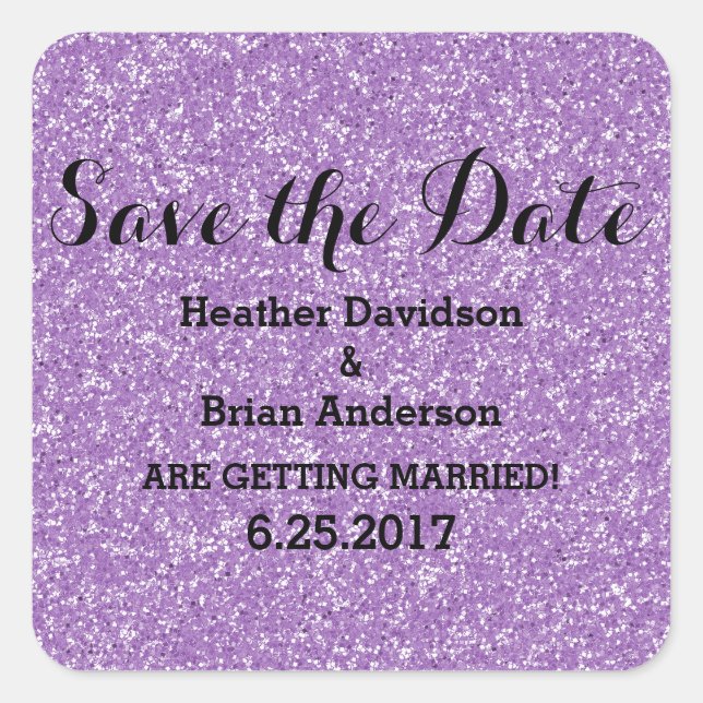 Purple Glitter Save the Date Stickers (Front)