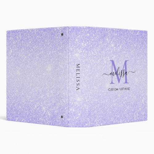 Purple Glitter Script Name Monogram 3 Ring Binder