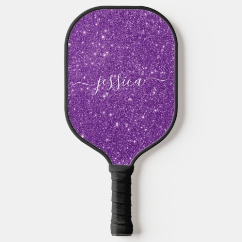 Purple glitter script name pickleball paddle