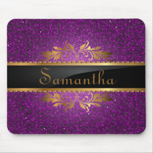Purple Glitter Sequin Disco Personalized Mousepad