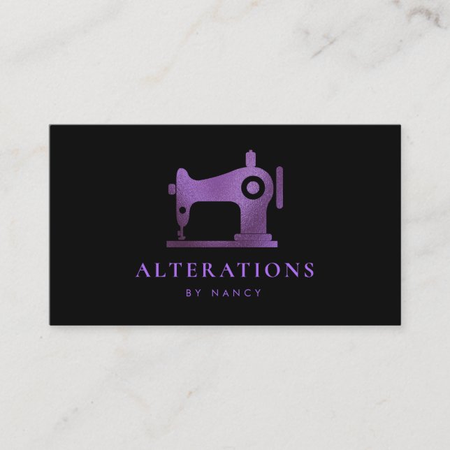 Purple Glitter Sewing Machine  Business Card (Front)