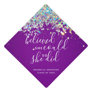 Purple Glitter She Believed She Could Graduation Cap Topper
