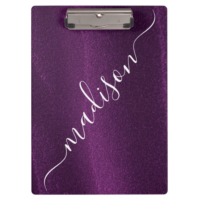 Purple Glitter Shimmer Custom Personalized Name Clipboard (Front)