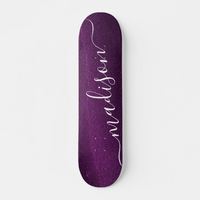 Purple Glitter Shimmer Custom Personalized Name Skateboard (Front)