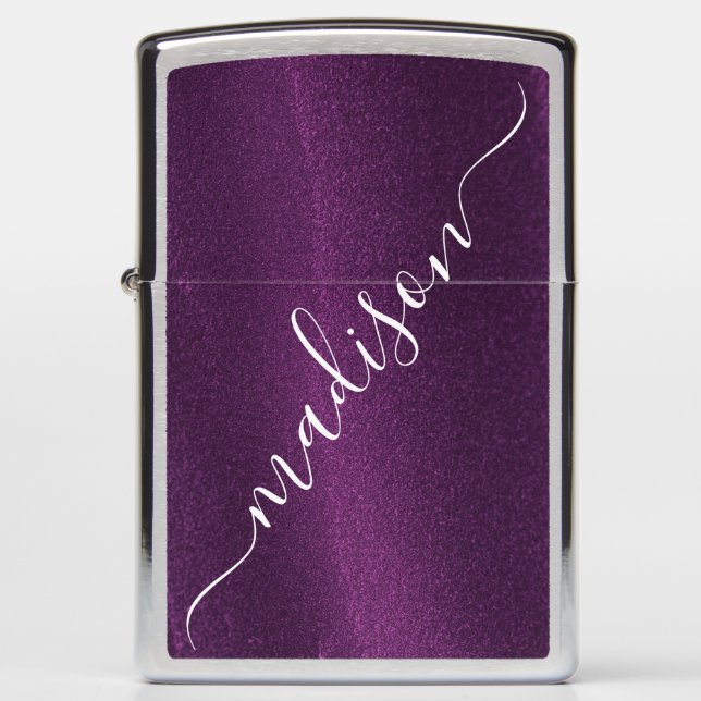 Purple Glitter Shimmer Custom Personalized Name Zippo Lighter (Front)