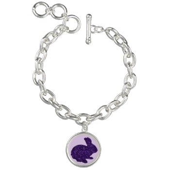 Purple Glitter Silhouette Bunny Charm Bracelet by atteestude at Zazzle