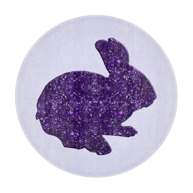 Purple Glitter Silhouette Bunny Cutting Board (Front)