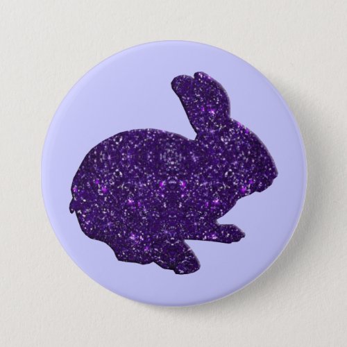 Purple Glitter Silhouette Easter Bunny Button