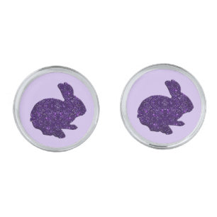 Purple Glitter Silhouette Easter Bunny Cufflinks
