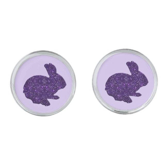 Purple Glitter Silhouette Easter Bunny Cufflinks (Front)