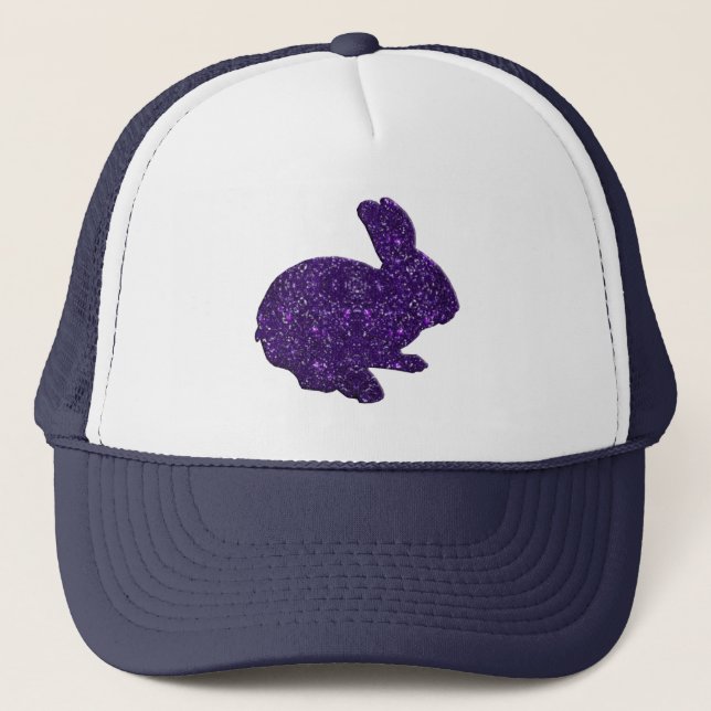 Purple Glitter Silhouette Easter Bunny Hat (Front)