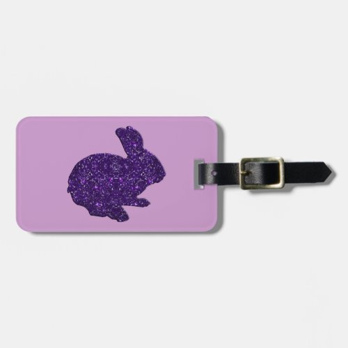 Purple Glitter Silhouette Easter Bunny Luggage Tag