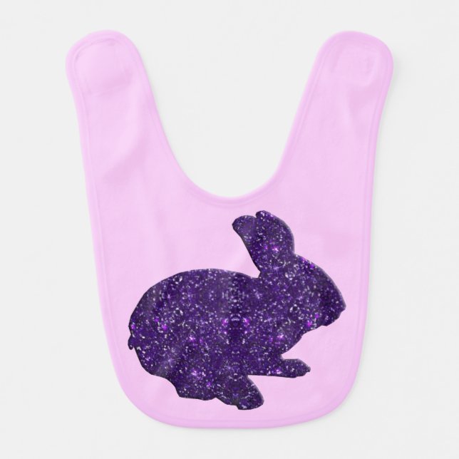 Purple Glitter Silhouette Rabbit Baby Bib (Front)