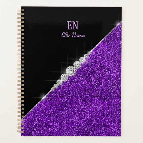 Purple Glitter Silver Diamonds Personalized Planner