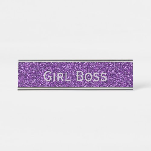 Purple Glitter  Silver Girl Boss Funny Corporate Desk Name Plate