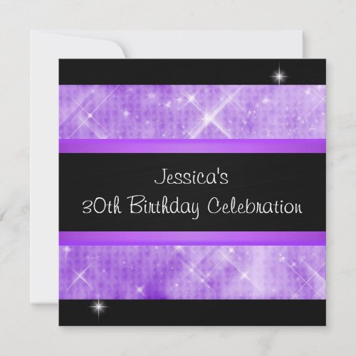 Purple Glitter Silver Lights Black 30th Birthday Personalized Invites