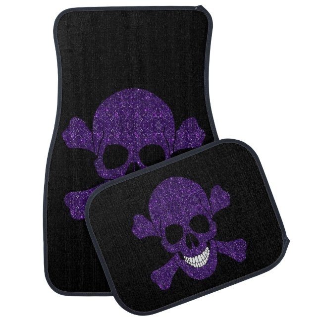 Purple Glitter Skull And Crossbones Car Floor Mat (Set)