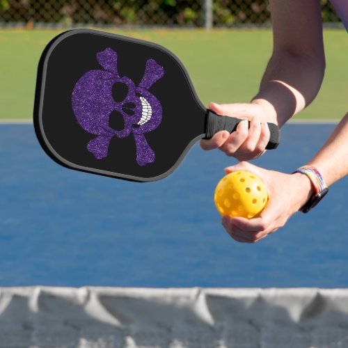 Purple Glitter Skull And Crossbones Pickleball Paddle