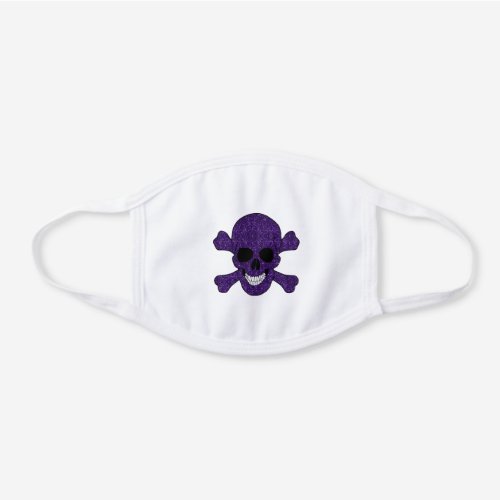 Purple Glitter Skull And Crossbones White Cotton Face Mask