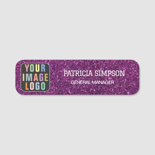 Purple Glitter Sparkle Add Your Logo Name Title Name Tag