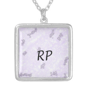 Purple glitter sparkle art add your initial letter silver plated necklace